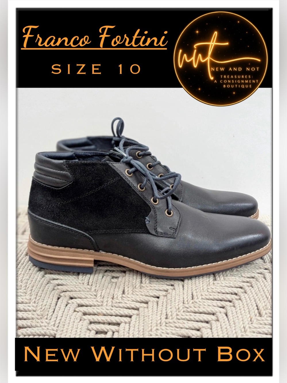 Franco Fortini Men’s Black Leather Chukka Boots Black Size 10 NWOB